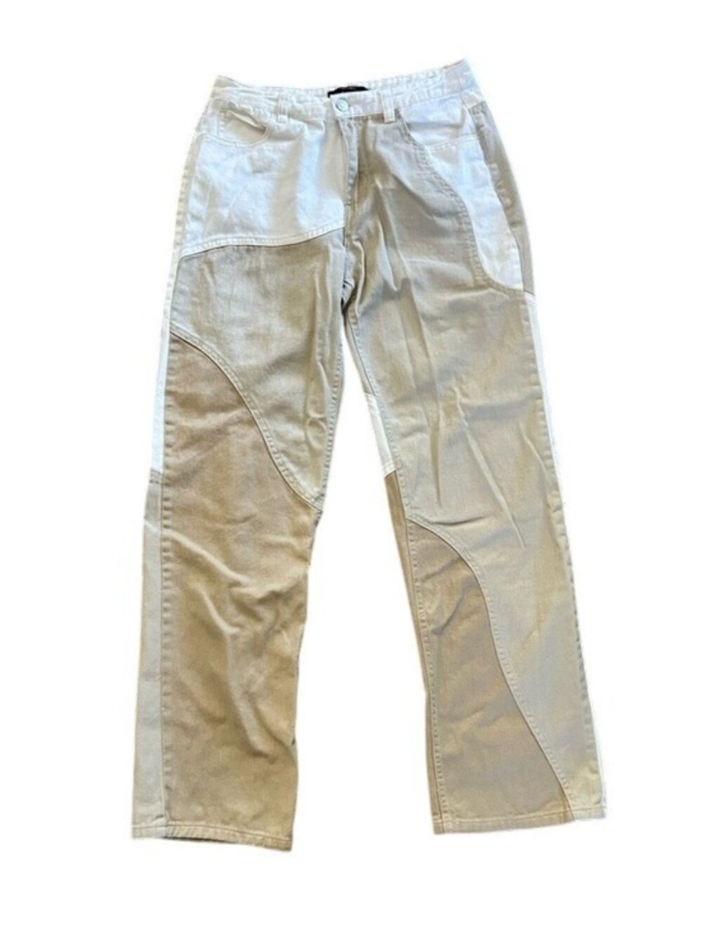 Forever 21 Two-Tone Beige White Denim Jean Pants Sz Small Straight Groovy Wave